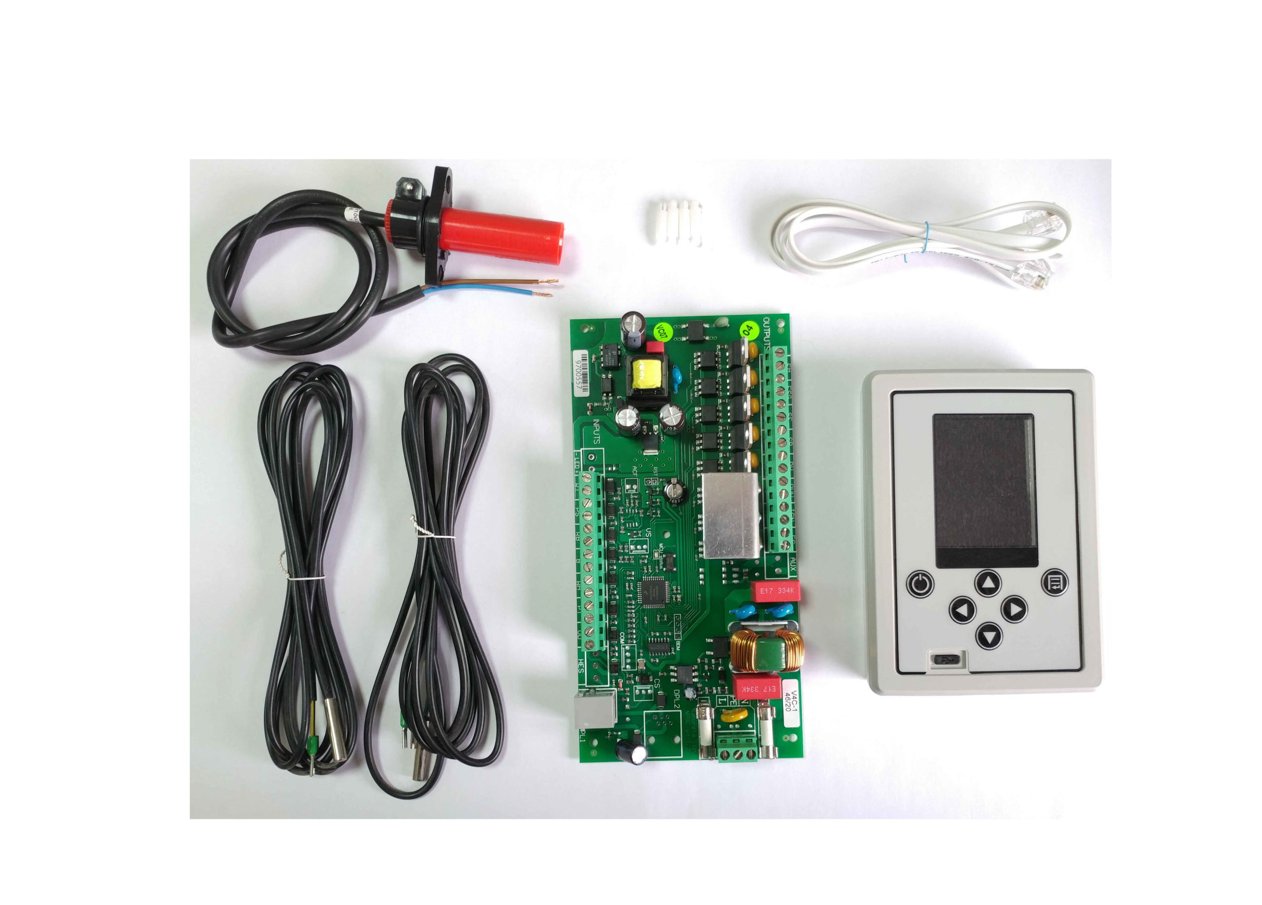 Centralita NPBC-V4C (7in-8out), Fotoresistencia FC8, pantalla TFT 2.4" y dos sondas NTC